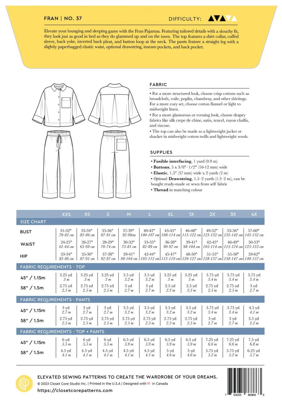 Fran Pyjamas sewing pattern