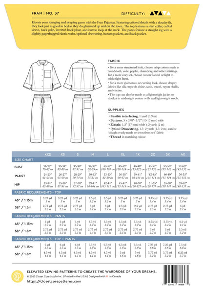 Fran Pyjamas sewing pattern