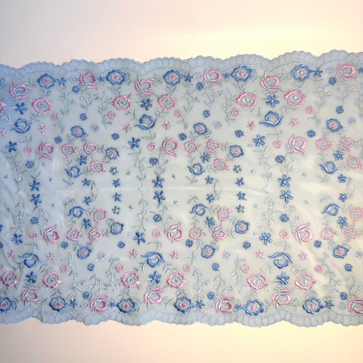 Light Blue Floral Embroidered Stretch Lace