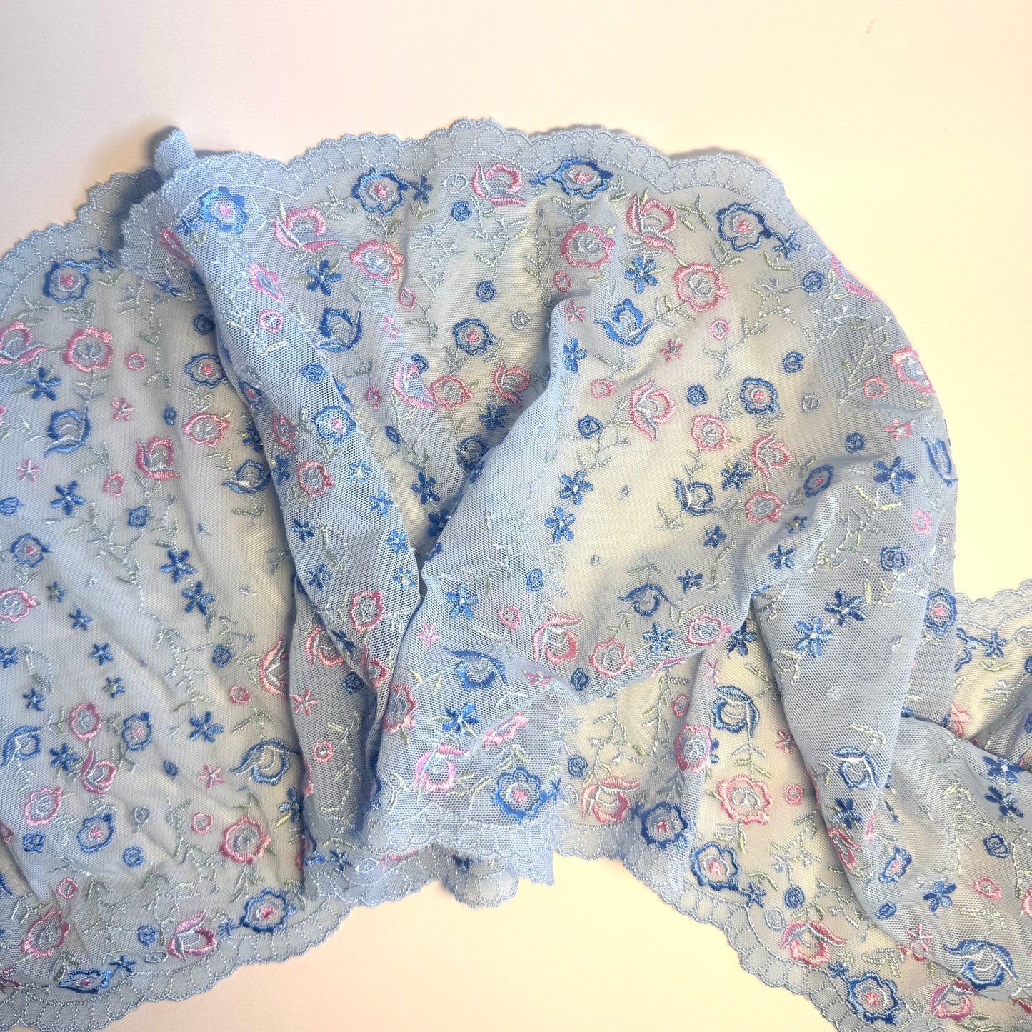 Light Blue Floral Embroidered Stretch Lace