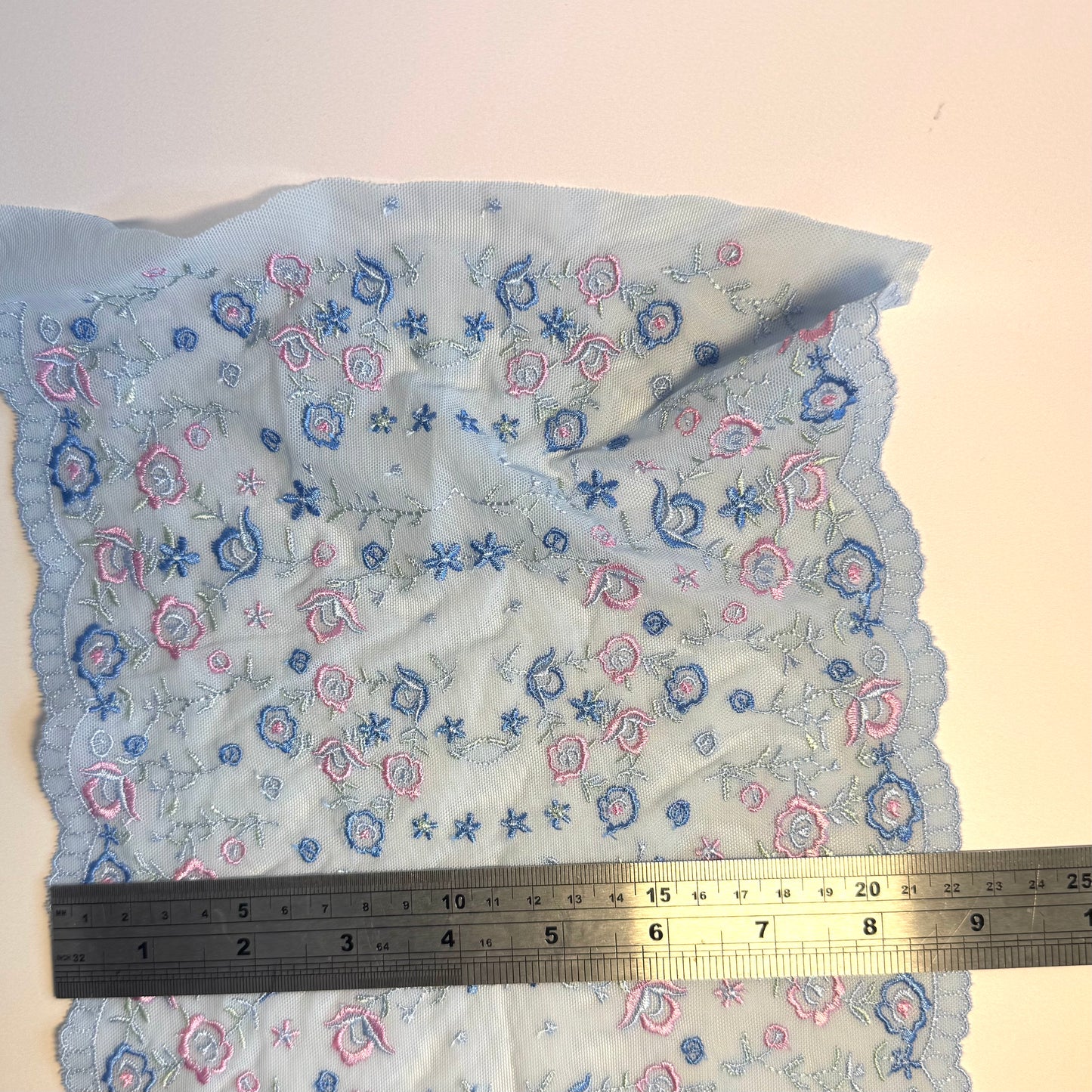 Light Blue Floral Embroidered Stretch Lace