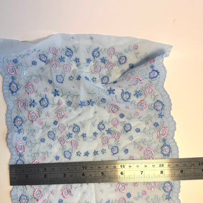 Light Blue Floral Embroidered Stretch Lace